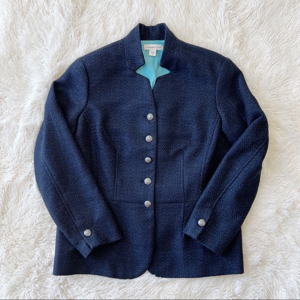 Coldwater Creek navy blue metallic textured blazer jacket Size 16
